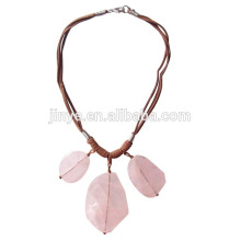 Bohemian Jewelry Natürliche rosa Kristall Stein Leder Halskette